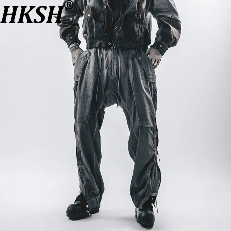 

HKSH весенние новые мужские брюки-карго в стиле сафари, винтажные потертые нейлоновые брюки-карго большого размера на молнии в стиле панк, Techwear Ins HK18362