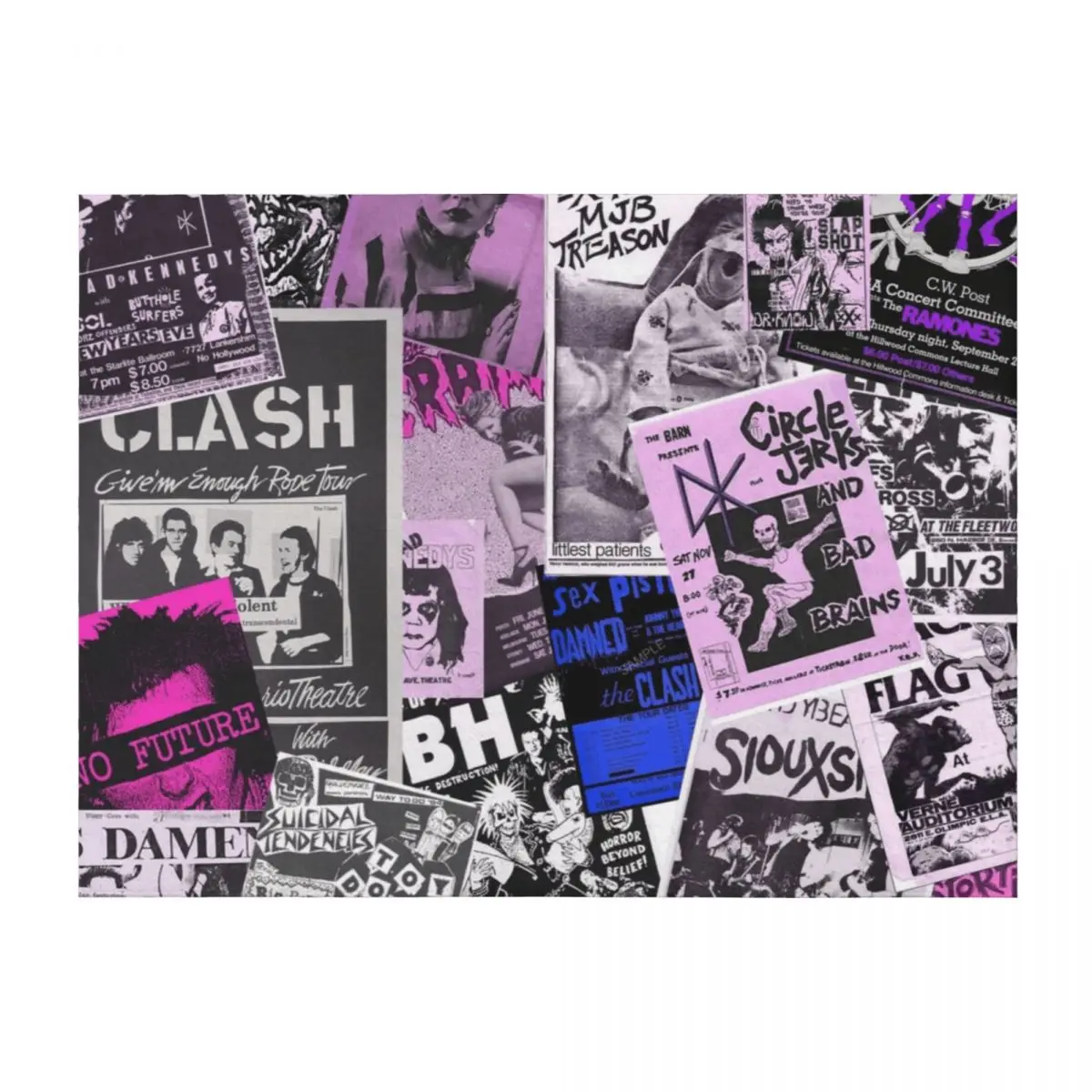 

Punk Rock Bands Flyers Collage Aesthetic Punk Colors Throw Blanket Shaggy Picnic anime Blankets