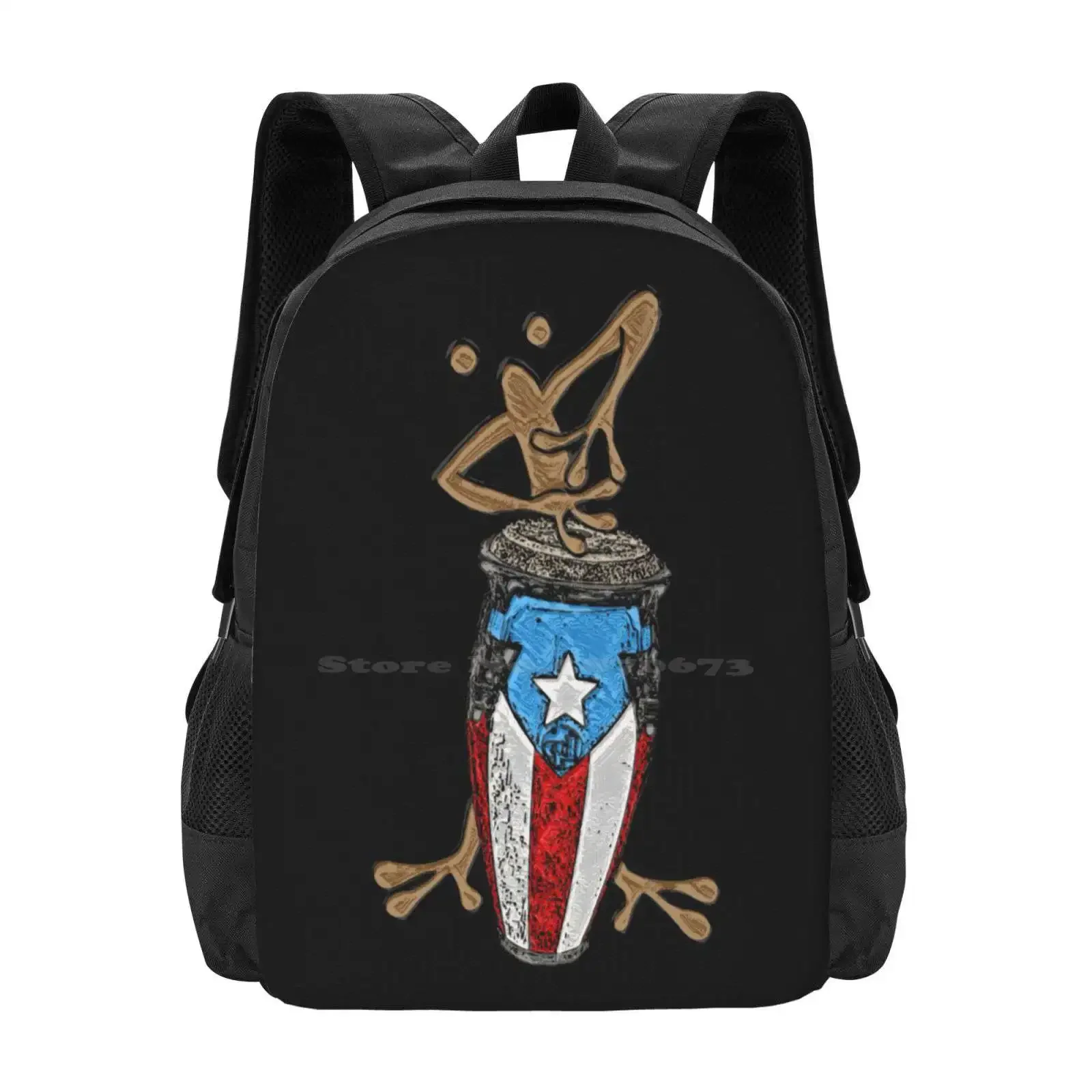 

Coquí Taíno Playing The Puerto Rican Flag Conga Pattern Design Bag Student's Backpack Coqui Frog Boricua Salsa Boriken Borikén