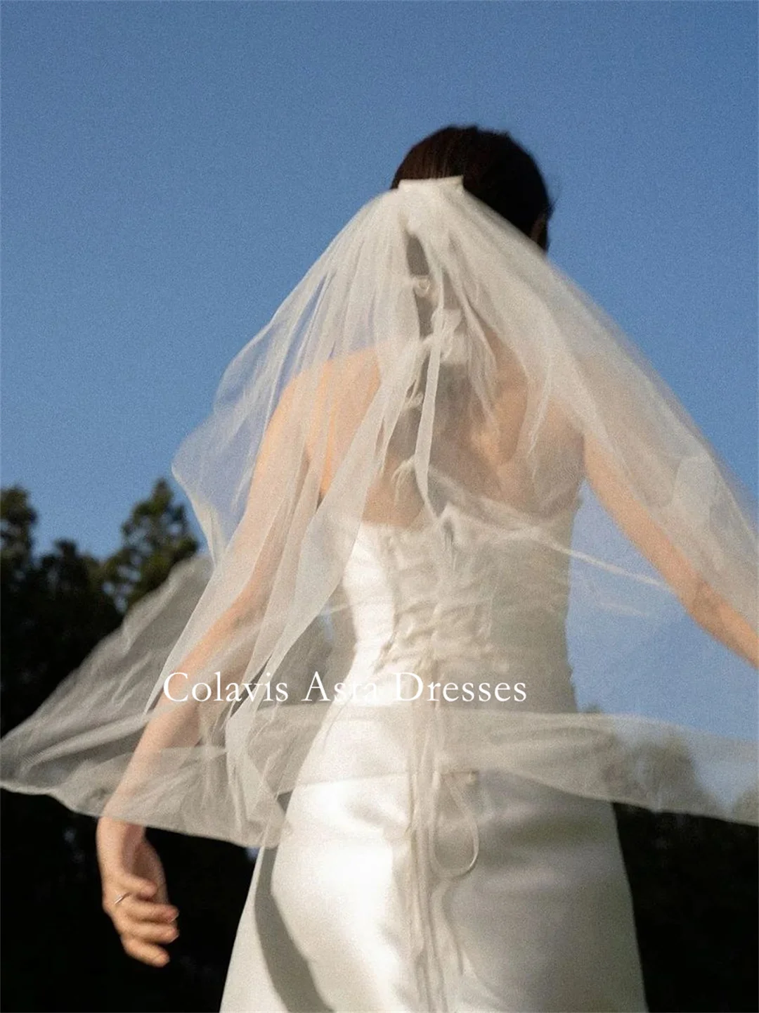 Colavis-vestido de novia de satén sin tirantes, traje de boda largo hasta el tobillo, con cordones, estilo coreano, para sesión de fotos