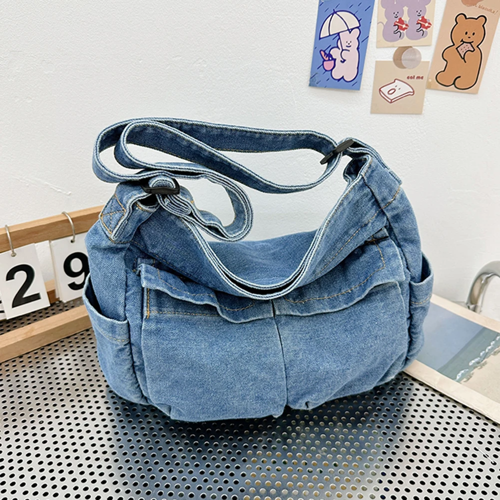 Denim Vintage Messenger Bag for Women Tote Handbag Fashion Jeans Crossbody Shoulder Bag Large Capacity Causal Ladies Satchel Bag