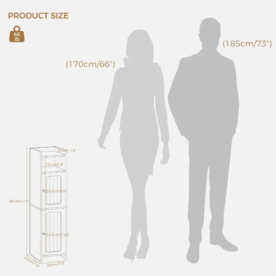 خزانة حمام صغيرة مع أرفف قابلة للتعديل وبابين للمساحات المدمجة حل تخزين ضيق قياس 7.9 × 7.9 × 31.