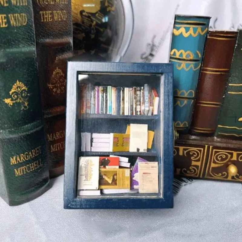 Estantería en miniatura, estantería de bolsillo para ansiedad, biblioteca de libros pequeños de madera, estantería para aliviar el estrés, mesa