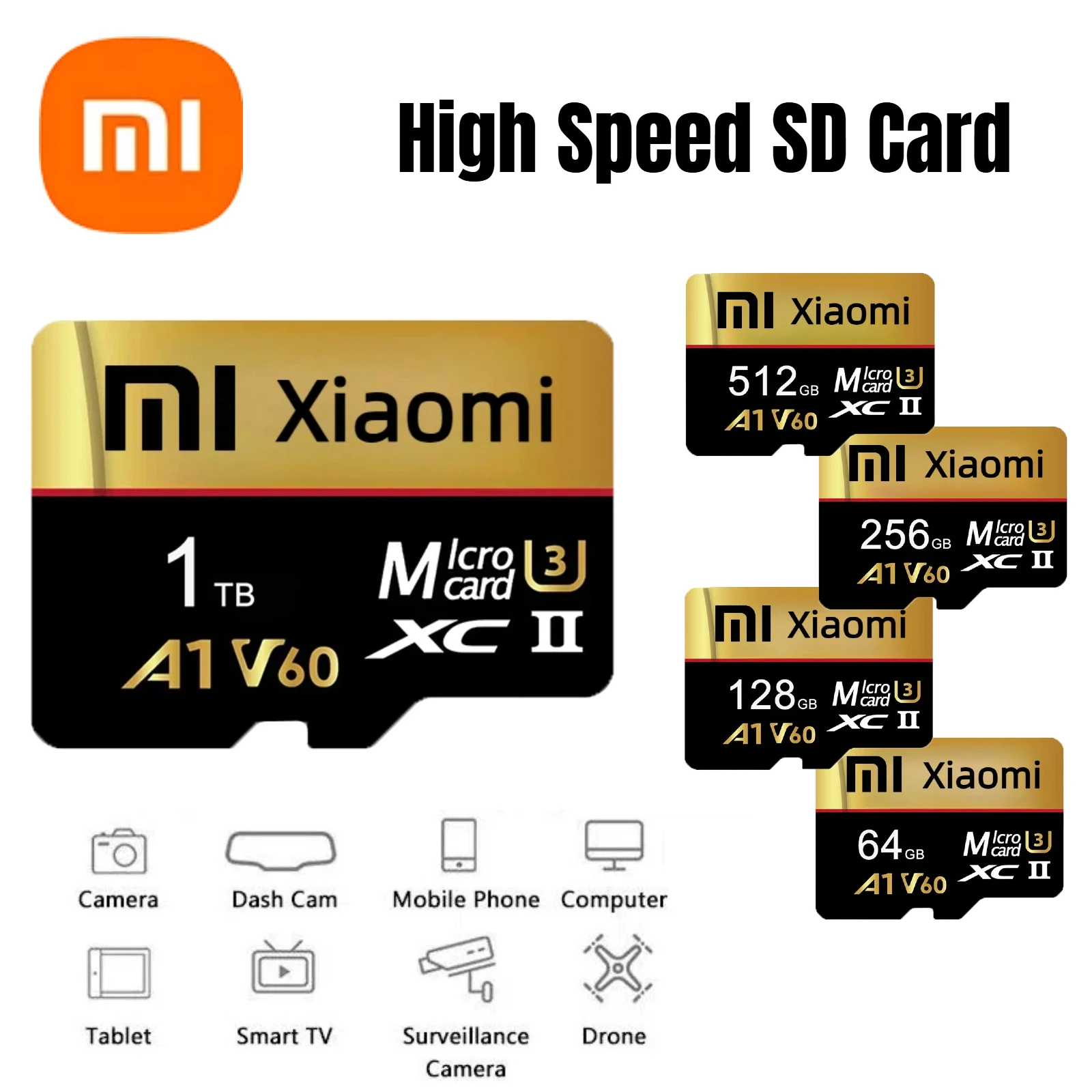 Micro SD Card Memory Card High Speed TF Flash Card V60 U3 1TB 512GB 256GB For Xiaomi Camera Surveillance Devices Phone Drone