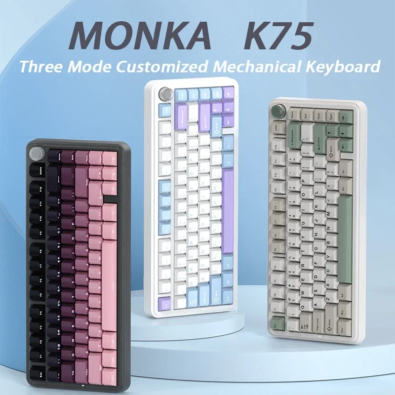 Imagem -02 - Monka-teclado Mecânico de Três Modos Personalizado K75 Rgb Gasket Hot Swap Botão Multifunções Jogos Acessórios de Teclado do Office