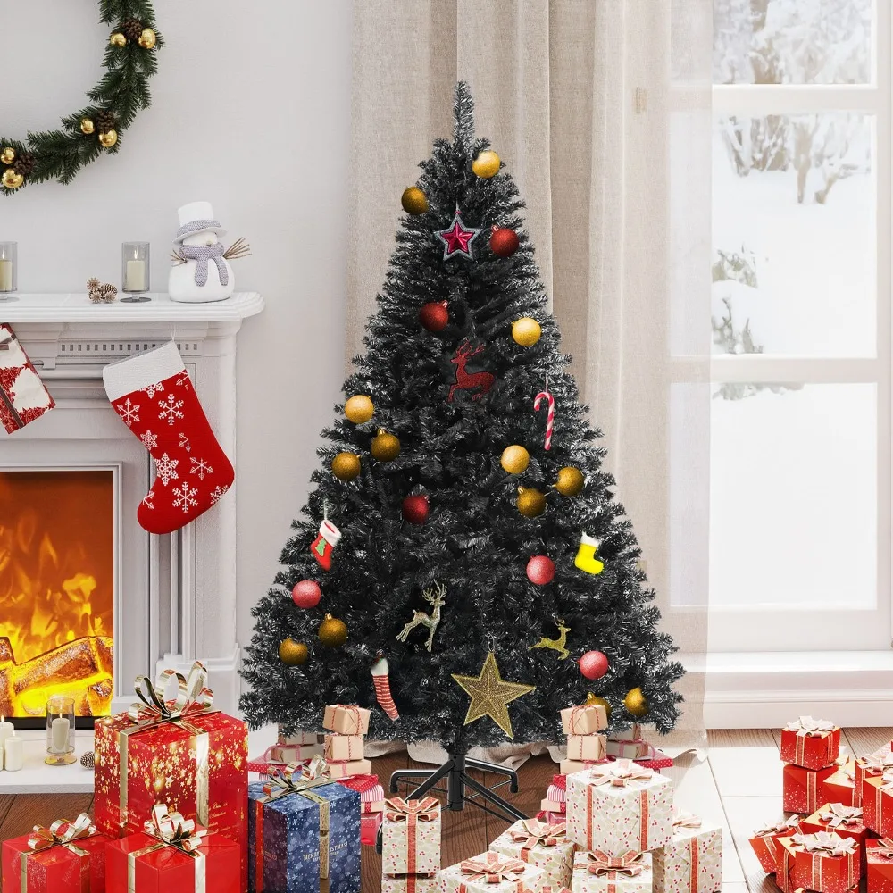 

6-футовая черная искусственная рождественская елка, 818 наконечников, навесные ветки, неосвещенные, с подставкой