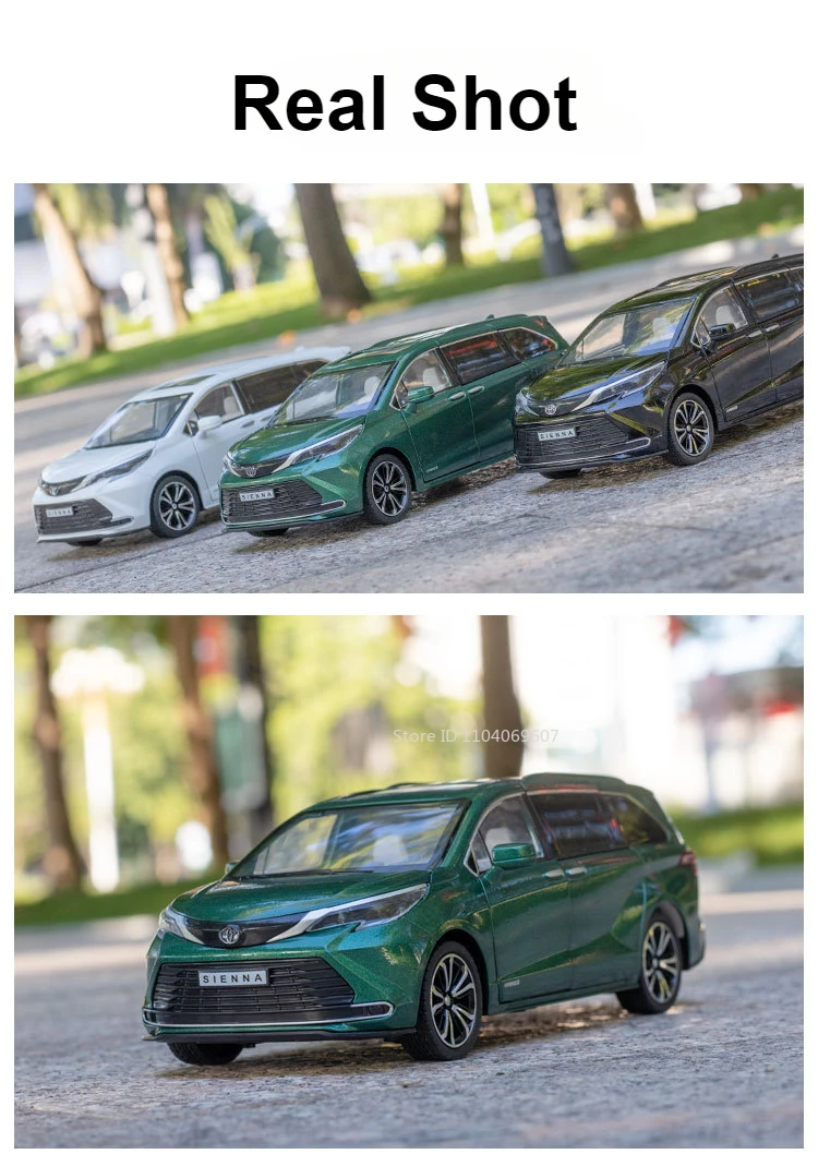 SIENNA MPV Van-Spielzeugautomodell im Maßstab 1:24, Druckguss-Miniatur, zurückziehbare Ton- und Lichttüren, zu öffnende Sammlung, Geschenke für Jungen und Kinder – Detail 9