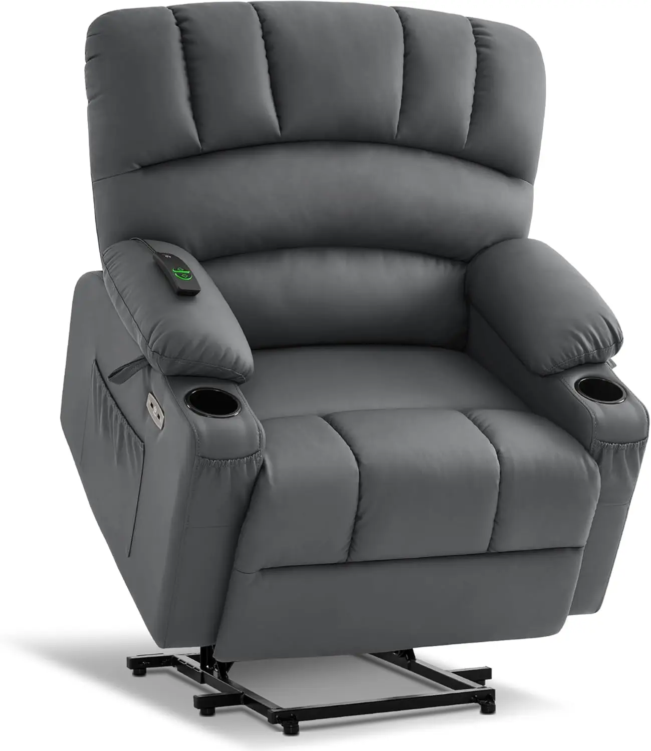 Power Lift Recliner Chair Sofa with Heat for Big Elderly People Cup Holders USB Ports Side Pockets Faux Leather Medium Wide