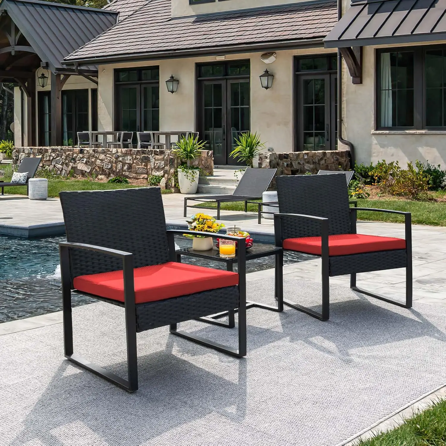 Patio Set Outdoor Wicker Furniture Sets Modern Rattan Chair Conversation Sets with Coffee Table for Yard and Bistro