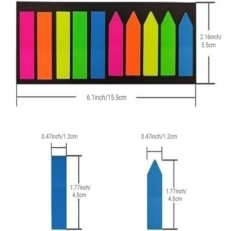 1400 PCS Fluorescent Translucent Sticky Note Flags, Arrow Flag Colored Sticky Notes, Arrow Index Tabs, Page Flag Markers