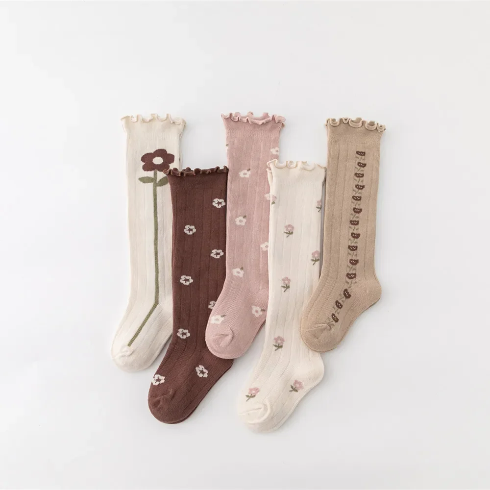 Spring Autumn Winter Korean Flower Striped Knee High Long Socks Warm Thermal Kids Children Girls Socks Baby Toddler Newborn Sock