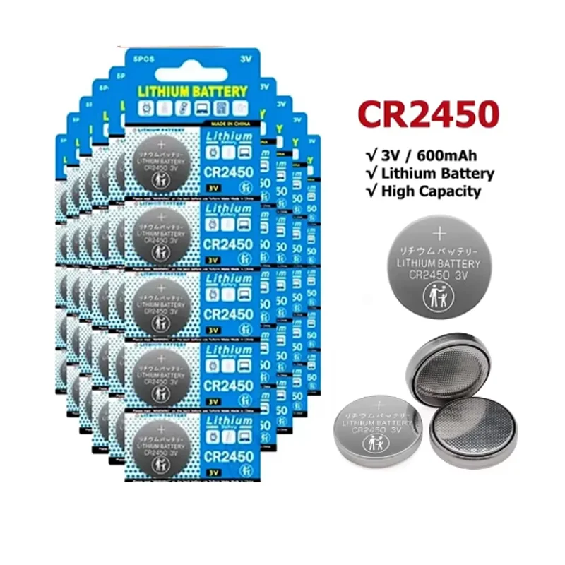 50-100PCS CR2450 580mAh 3V Lithium Battery DL2450 BR2450 KCR2450 LM2450 for Car Key Remote Control Watch Coin Cells Calculator