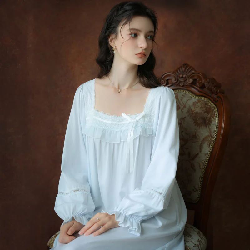 Wholesale Sweet Girls' Long Sleeve Pajamas in French Court Princess Style, Loose Fit for Spring and Autumn, Large Size