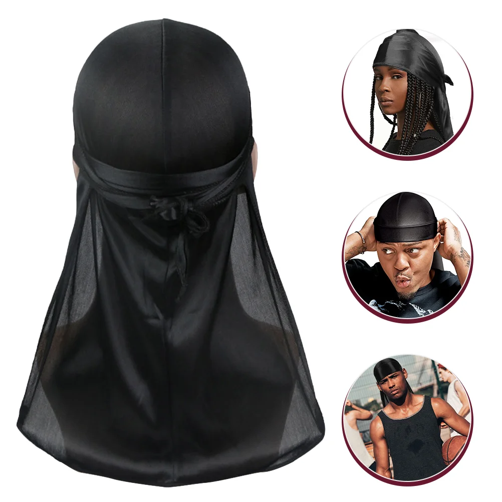 

Long Tail Silk Turban Silky Satin Durags for Men Headbands Unisex Women Headwraps Elastic Elasticity