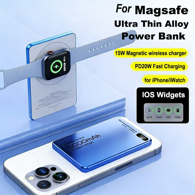 رقيقة جدا 3 في 1 بنك الطاقة المغناطيسي اللاسلكي شاحن سريع Powerbank ل Magsafe آيفون 17 16 أبل ساعة Airpods سامسونج