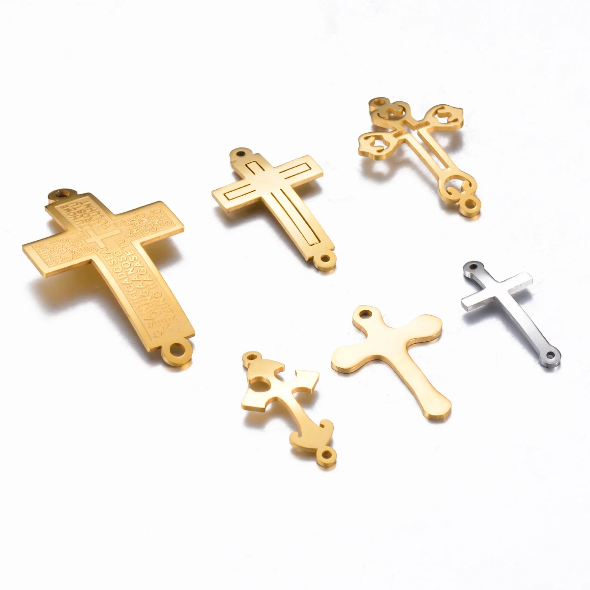 6 sztuk krzyż ze stali nierdzewnej złącze Charm podwójny otwór krzyż wisiorek dla naszyjnik DIY bransoletka tworzenia biżuterii zapasy rzemieślnicze