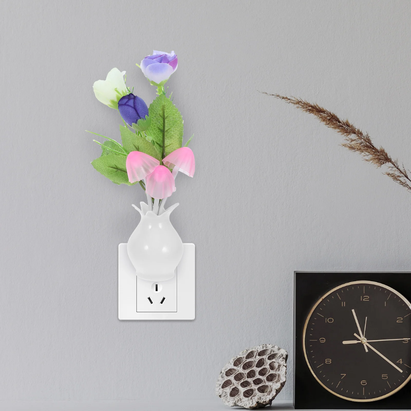 

2Pcs LED Night Light Flower Vase Design Plug in Night Lamp Bedside Decorative Desktop Light Tabletop Lamp