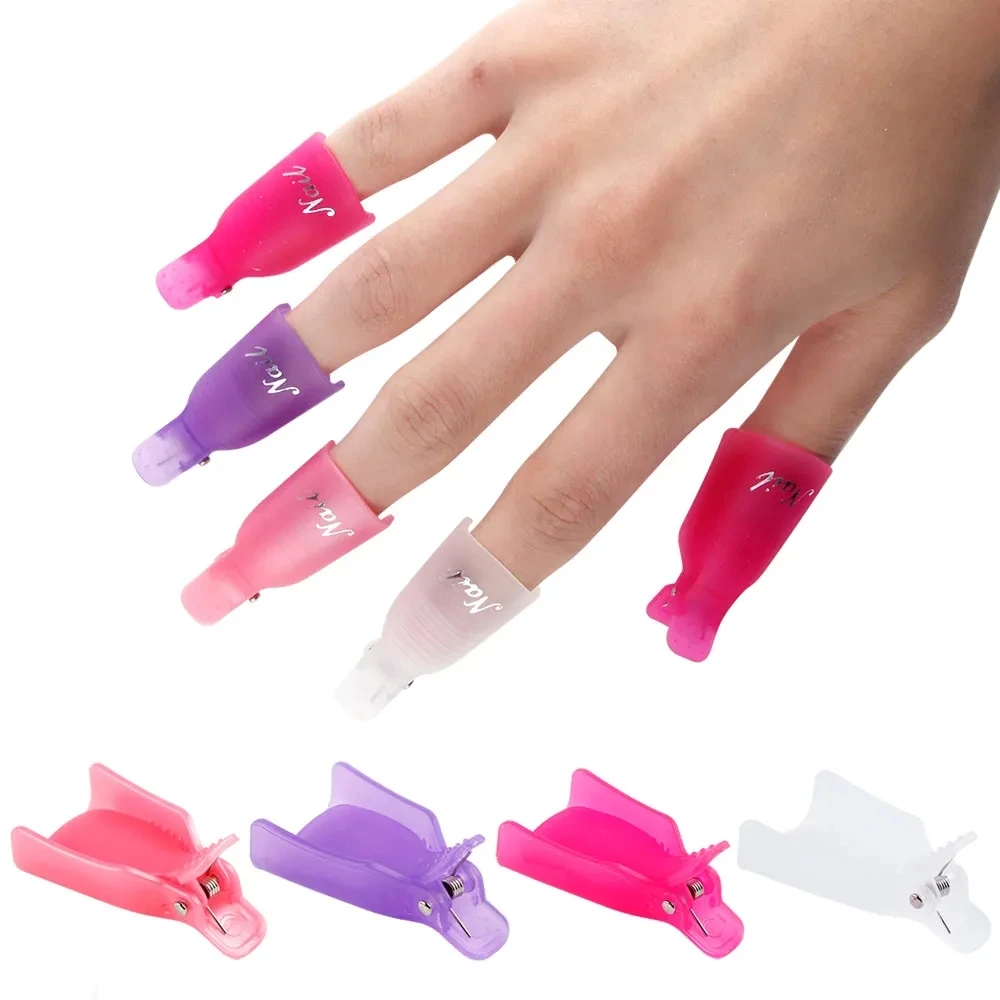 10 unids/bolsa Clip de eliminación de uñas acrílicas para quitar esmalte de Gel UV LED herramientas de manicura púrpura rosa suministros de uñas