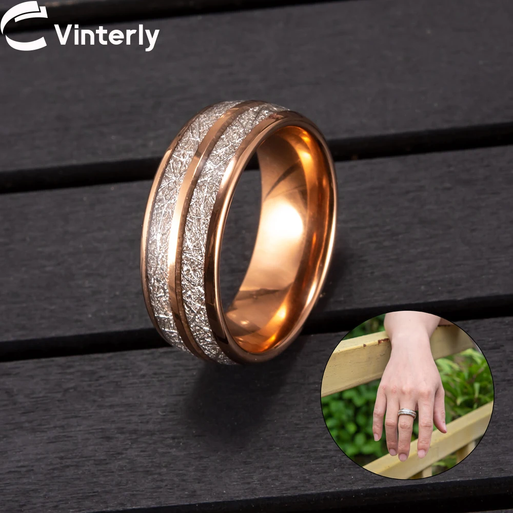 Vinterly Anti-scratch Tungsten Carbide Rings for Women Men Rose 8mm Wide Finger Engagement Minimalist Jewelry Waterproof