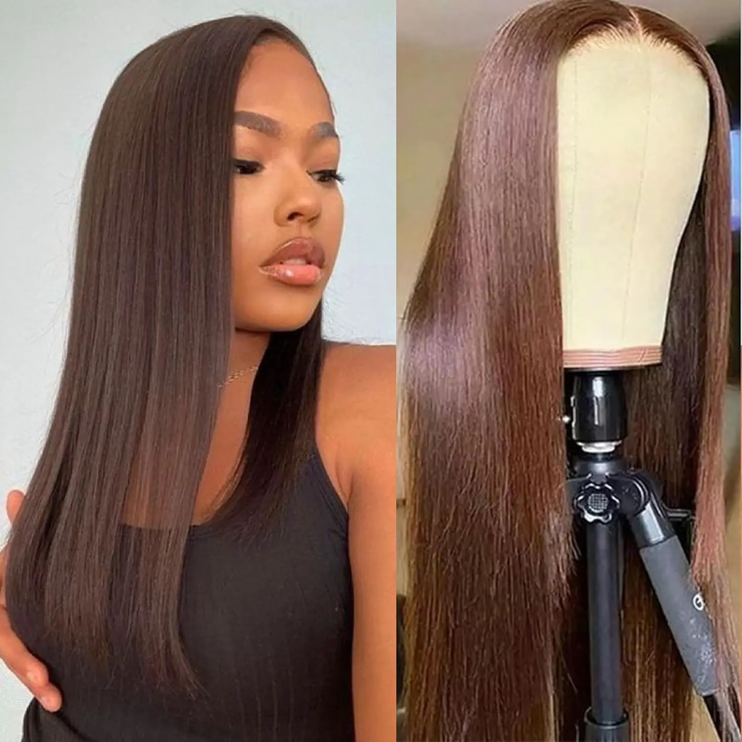 

Chocolate Brown Straight Lace Front Wigs Human Hair 13x4 250% Density #4 HD Transparent Lace Frontal Wigs Pre Plucked 30 Inch