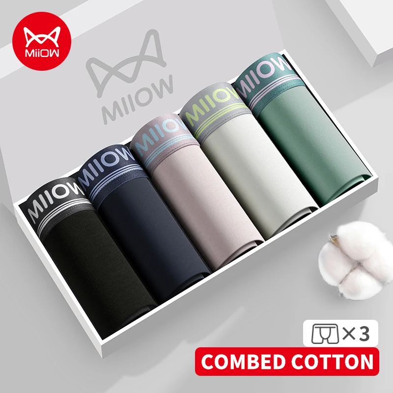 MiiOW 3 قطعة بتمشيط القطن الرجال الملاكمين ملخصات 7A مضاد للجراثيم المنشعب الرجال سراويل رجل السروال تنفس لينة ملابس داخلية رجالي #1