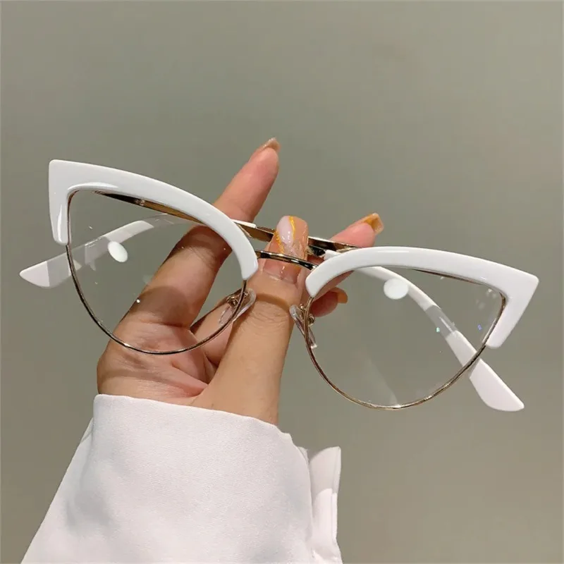 Cat Eye Anti Blue Light Glasses  New Vintage Frame Stylish Semi Metal Rim Women Trendy Brand Design Non-prescription Eyeglasses