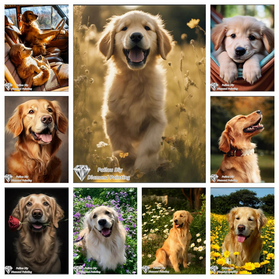 

Golden Retriever Diamond Painting Kits Photo Art 5d Diy Full Square Round Mosaic Cross Stitch Embroidery Home Decor Gift