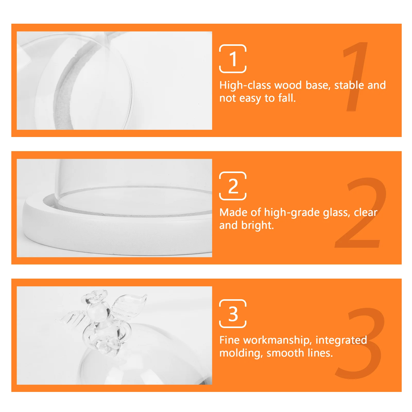 

Glass Angel Display Cover Transparent Dome with Wood Base for Eternal Preserved Flower Decoration Glass Display Dome