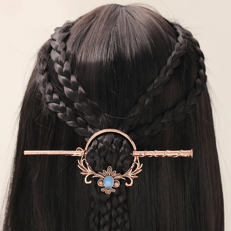 2023 Y2k Vintage Carved Moonlight Stone Metal Hair Stick Bohemia Sliding Hairpin Women\'s Hair Accessories Bracket Jewelry