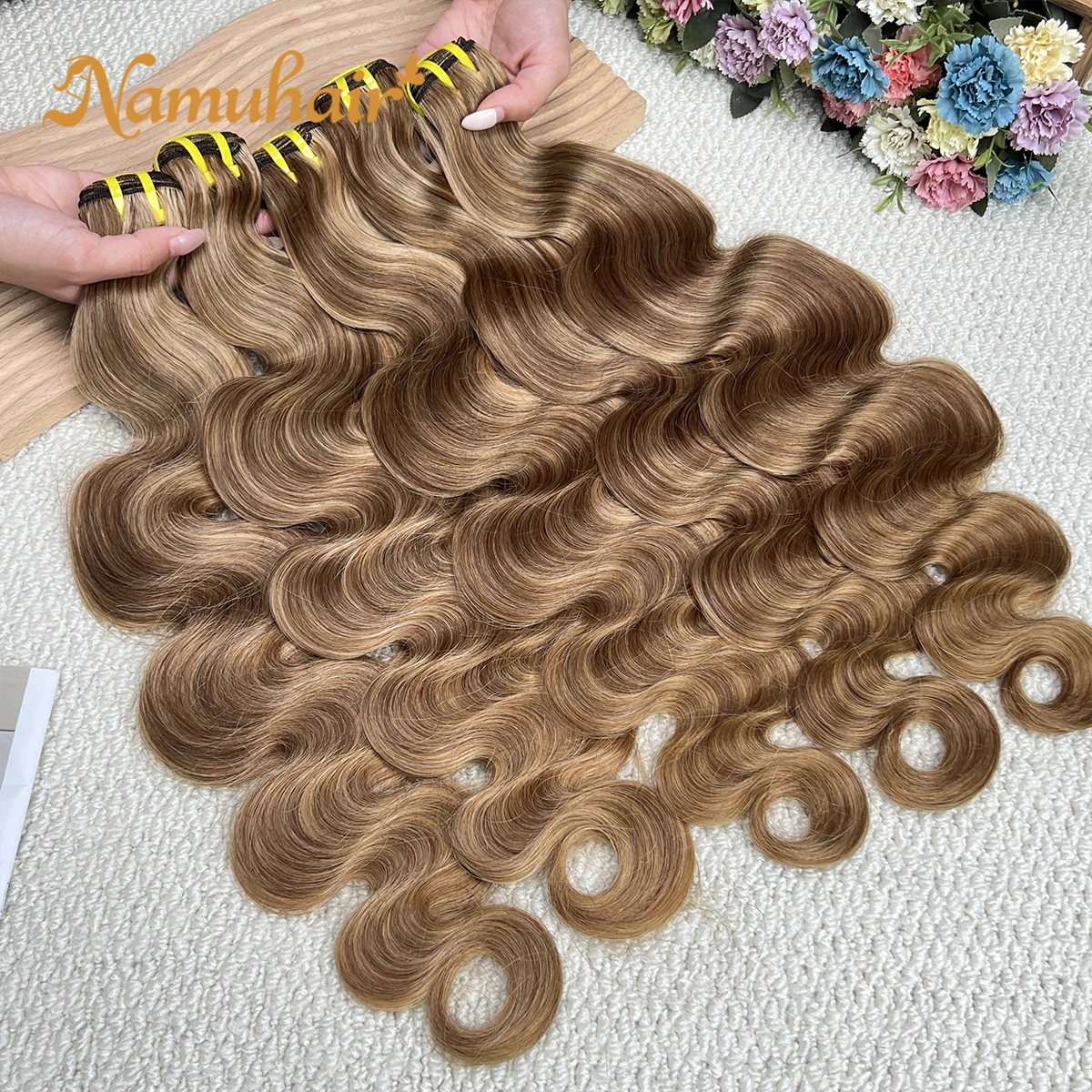 100% Human Hair Highlight Ombre Body Wave Bundles 30 Inch Blonde Unprocessed Raw Virgin Quick Weave 1/3/4 Bundles Extensions