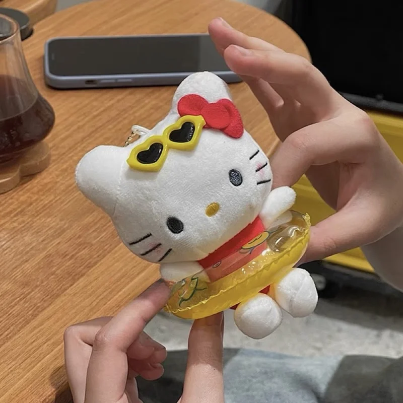 New Hello Kitty Plush Doll Keychain Pendant Cartoon Kt Cat Stuffed Plushies Key Ring Bag Accessories Toy Girls Christmas Gift