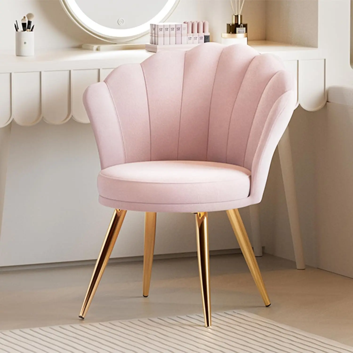 Velvet decorative chair with gold metal legs, powder room dressing chair, living room upholstered guest chair