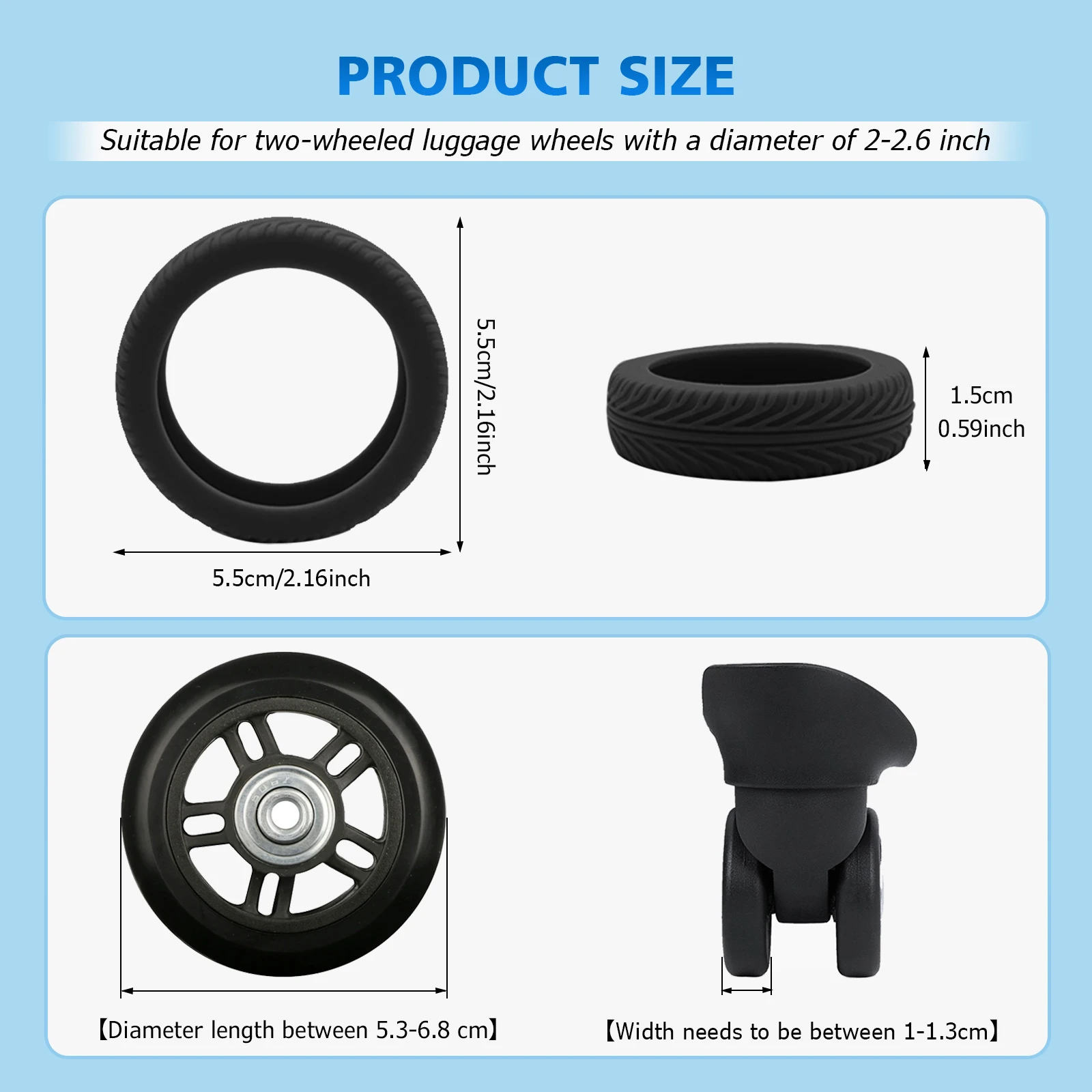 8Pcs Luggage Wheel Covers, Silicone Suitcase Wheel Protector Cover for 2-2.4\'\' Spinner Wheel, Carry on Luggage Protective Cover