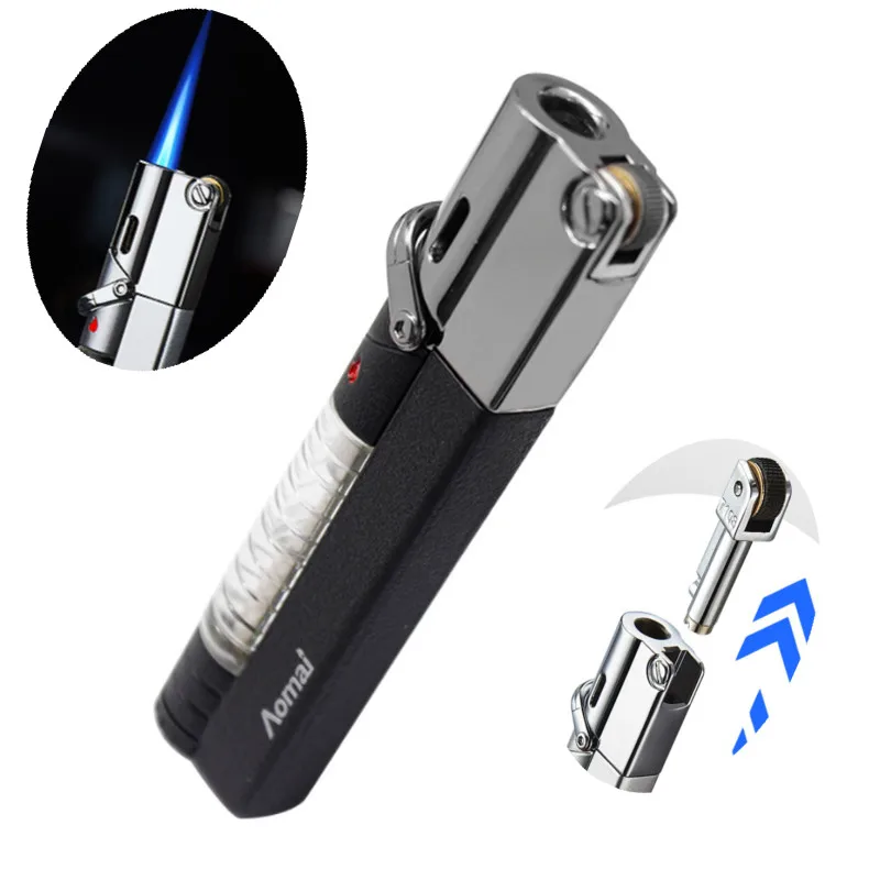 Metal Torch Lighter Windproof Blue Flame Cigar Cigarette Lighters Jet Butane Portable Smoking Accessories Gift for Men No Gas