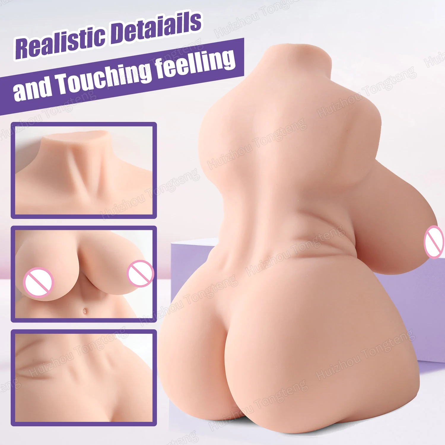 남성용 진짜 같은 몸통 섹스 인형, 관통 가능한 꽃 모양, 젖꼭지 질, 항문 자위, 섹스 토이, 4 홀 자위기