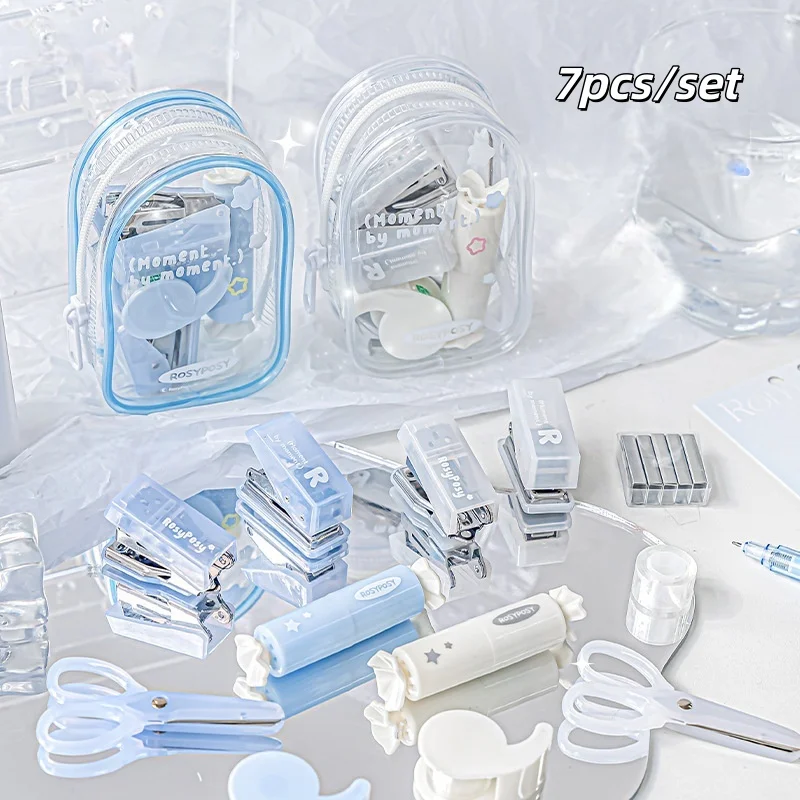 1 Set Jelly Efficiency Set Clear High Beauty Mini Scissors Puncher Portable Stapler