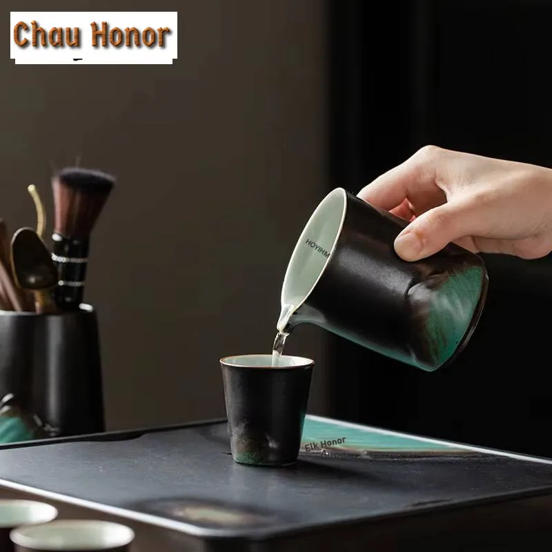 200ml Black Pottery Cha Hai Kiln Tea Pitcher Elegant Sharing Pot Serving Cup Household Justice Cups Tea Services Gift Supplies
