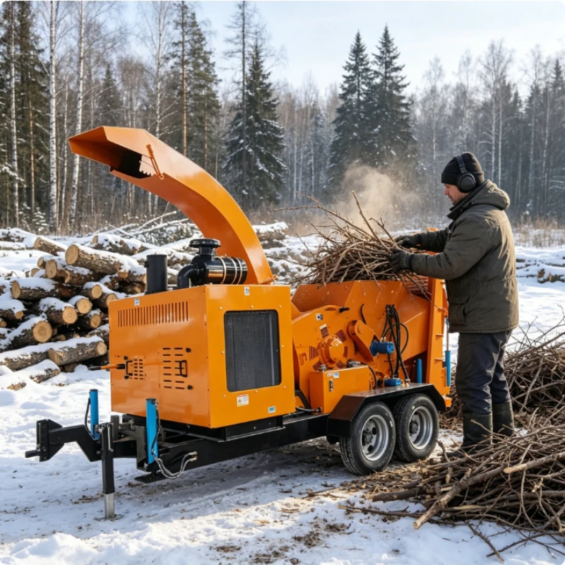 Diesel Powered Wood Chipper Hydraulic Feed Tree Branch Shredder Heavy Duty Mobile Forestry Equipment for Efficient Shredding