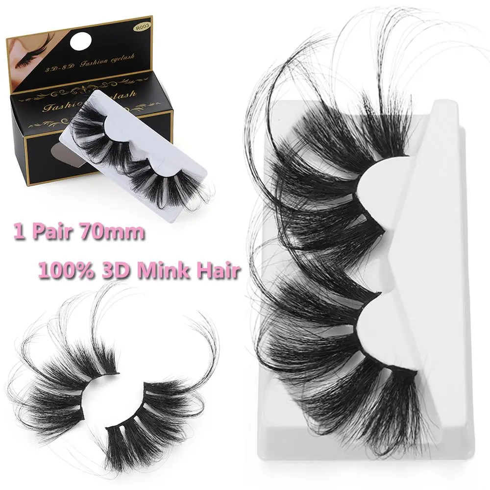 1Pair 70mm 3D Mink False Eyelashes Super Long Fluffy Messy Criss-cross Dramatic Fake Eyelashes Handmade Eye Makeup Tools