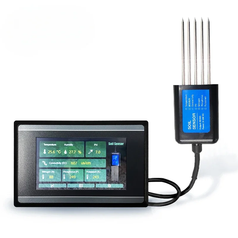 Measuring and Logging RS485 Soil Moisture Temperature Humidity EC PH NPK Sensor with HMI touch screen