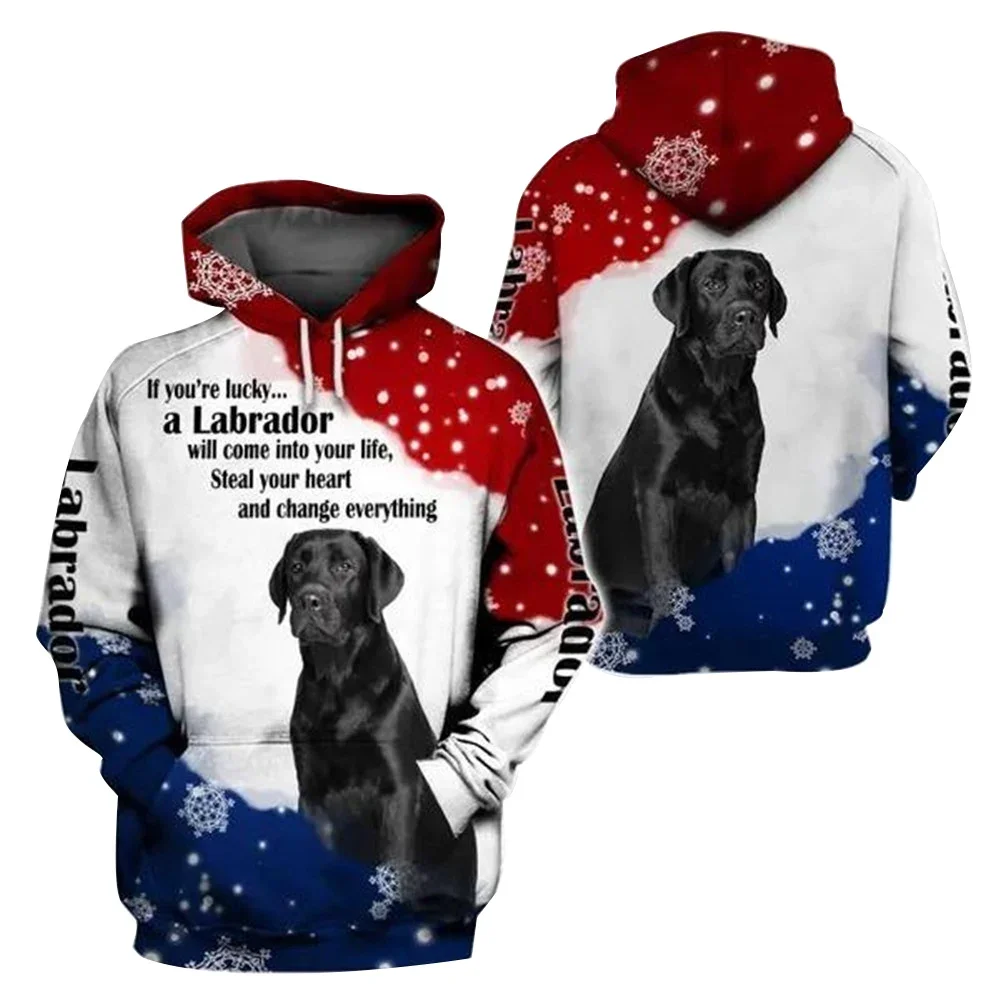 HX Labrador Hoodies 3D Graphic Red White Blue Hoodies Dogs Animals Pullovers Coat Harajuku Sweatshirts Men Clothing