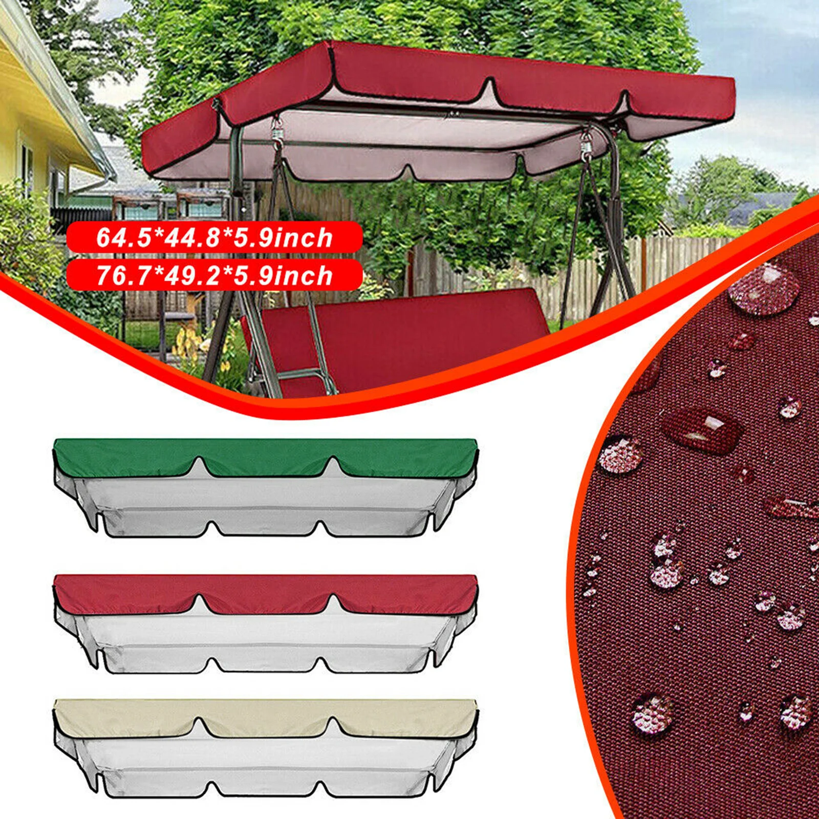 Swing Top Seater Garden Swing Chair Sun Protection Top Cover Replacement Top Awning for Outdoor Garden Porch Swing