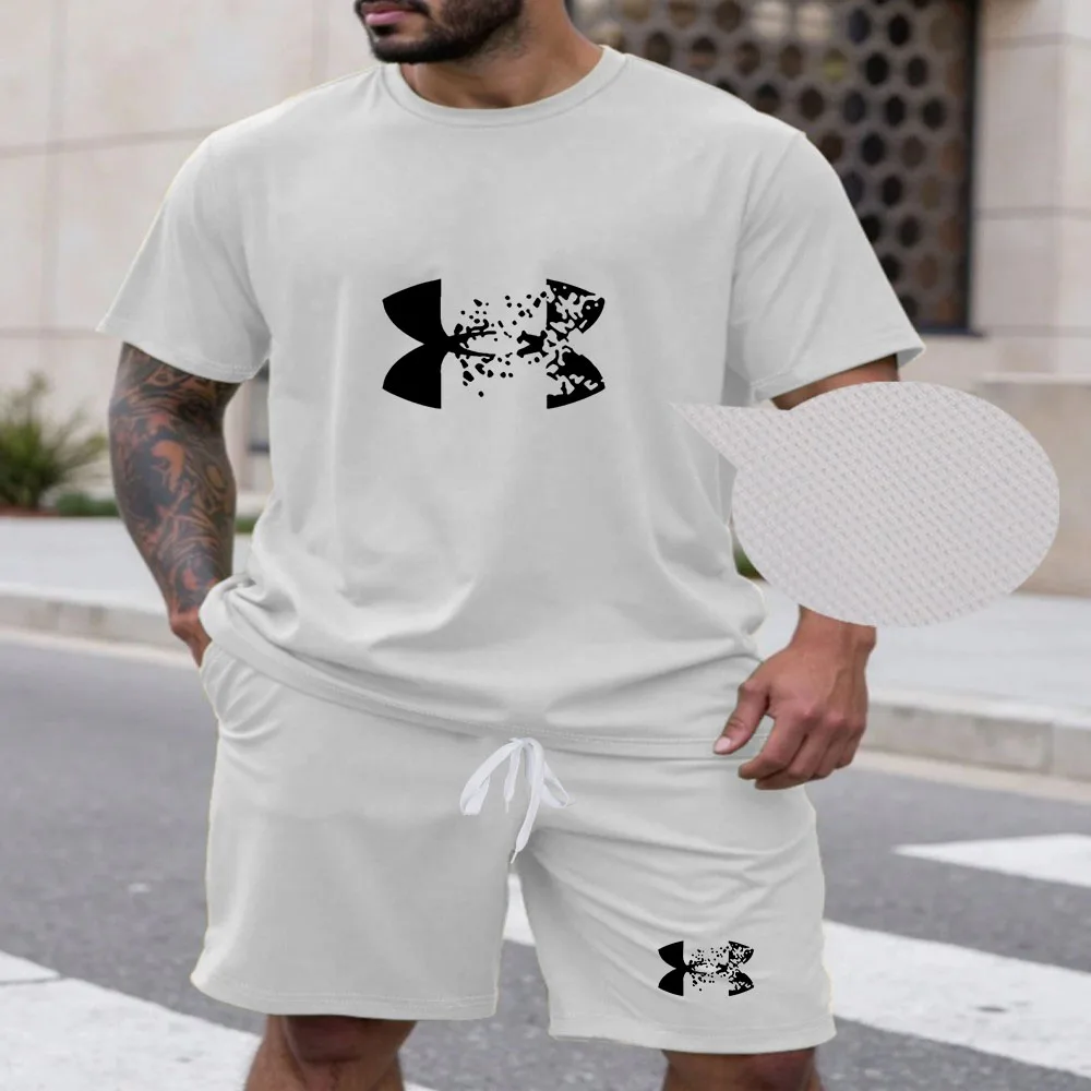 

Men's Los Angeles Print Short Sleeve T-Shirt & Shorts Set Round Neck Gradient Short Sleeved Women's T-shirt Shorts Set