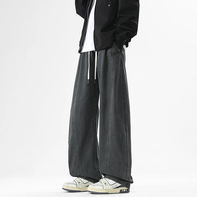 【Mirrordust】Pantalones informales elásticos americanos de calle alta, pantalones de pierna ancha rectos sueltos de estilo japonés y coreano para hombres