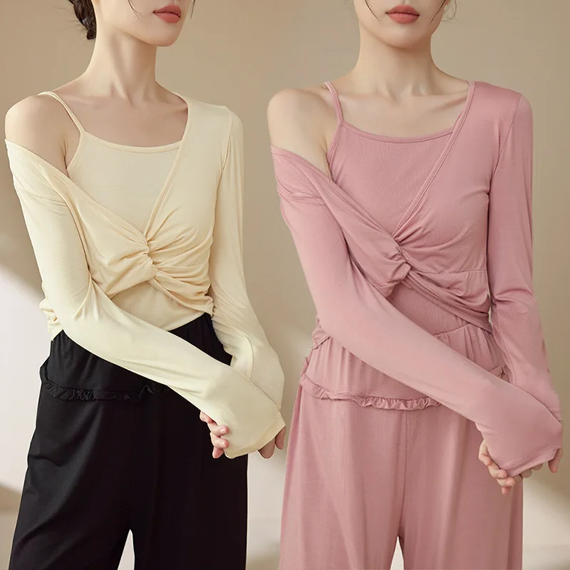 اليوغا الجسم الحديث ممارسة أعلى المرأة ملابس الرقص الصينية الكبار بدلة طويلة الأكمام ملابس الرقص الكلاسيكية الربيع والصيف