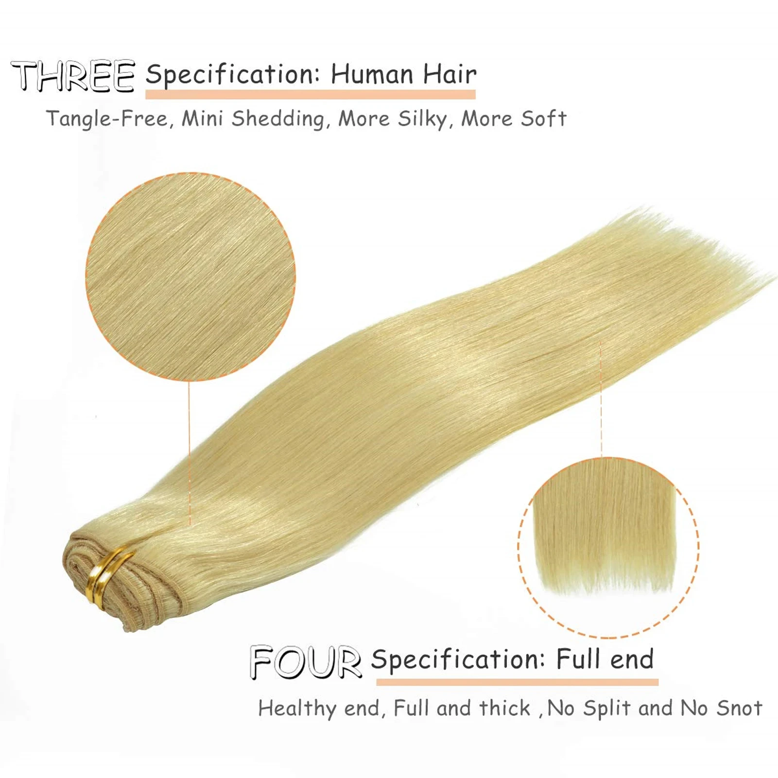 Clip recto natural del cabello humano en extensiones en rubio 8 piezas por juego # Trama doble real brasileña de la extensión del cabello humano del color 613