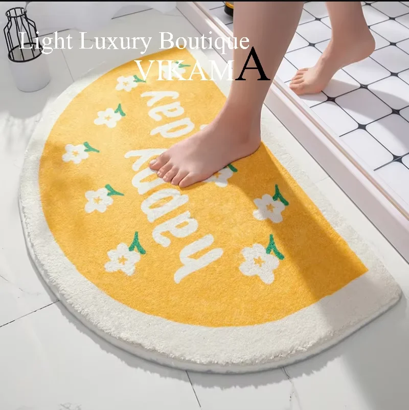 VIKAMA Cute Strawberry Imitation Cashmere Foot Mat Kitchen Bathroom Bathroom Entrance Anti-slip Mat Dirty Resistant Washable Rug