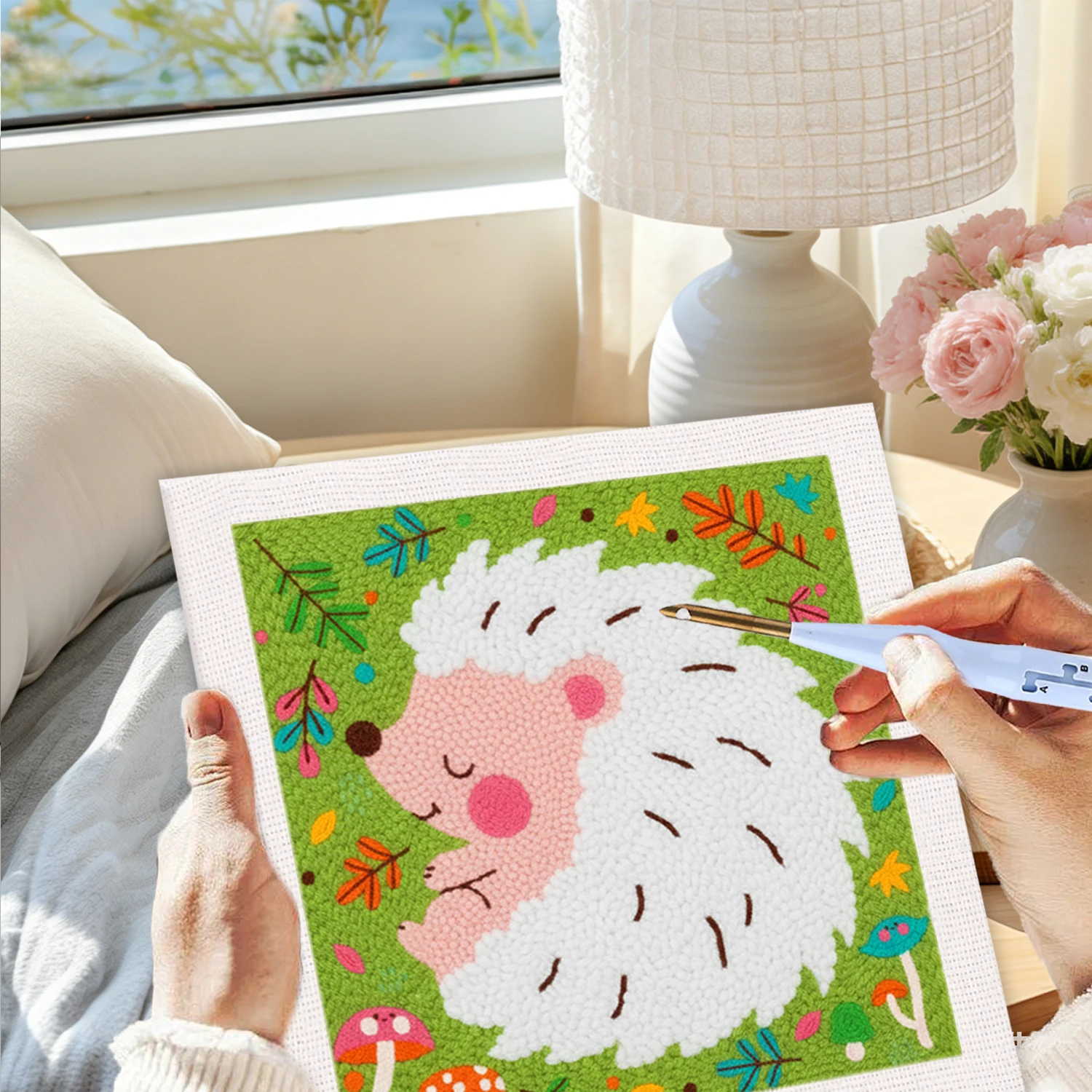 

Наборы для вышивания в технике панч-нидл 25x25 см с рамкой для начинающих, узор «Ежик», рукоделие, вышивка, пряжа, рисование