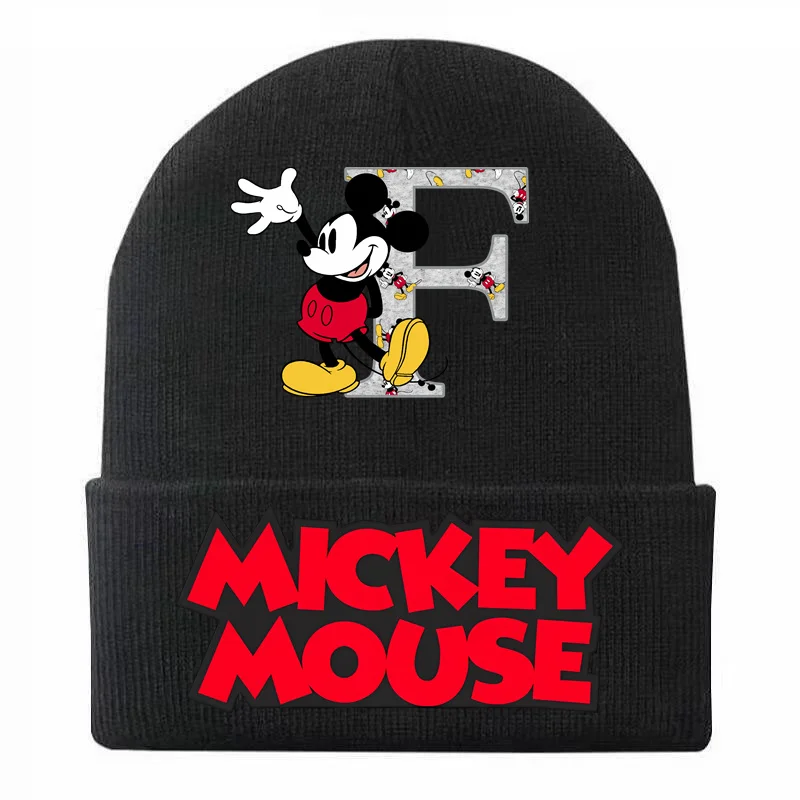 Cute 26 Letters A-Z Disney Mickey Mouse Children\'s Knitted Hat Autumn and Winter Knitted Ear Protection Kids Cold Hat Gifts 2024