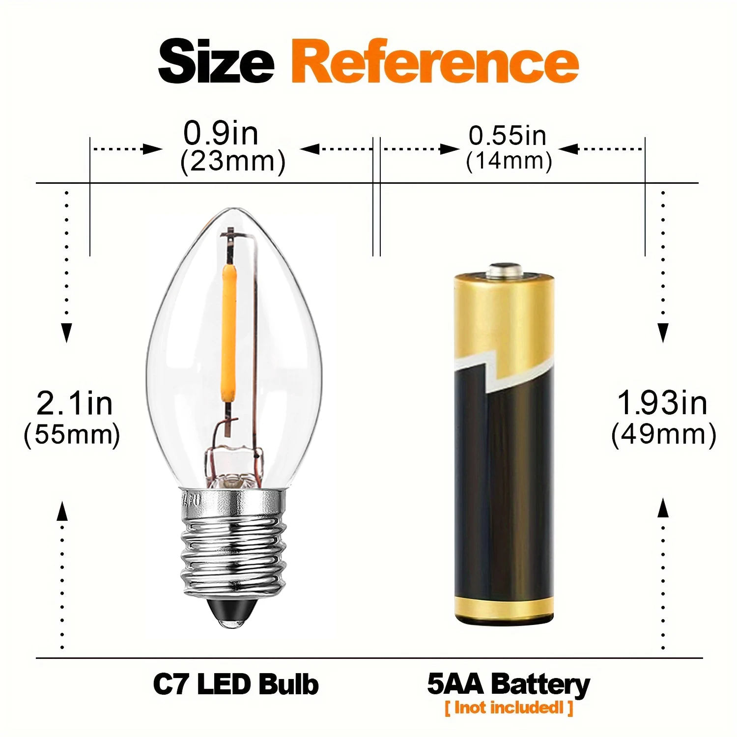 6Pack C7 Candelabra LED Light Bulbs 0.5W E12 E14 Chandelier Base 7W Incandescent Equivalent Vintage Christmas Candle Edison Bulb